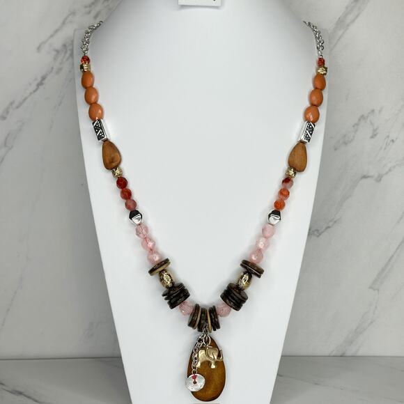 Chico's Boho Beaded Elephant Pendant Silver Necklace ✨ - Picture 1 of 14